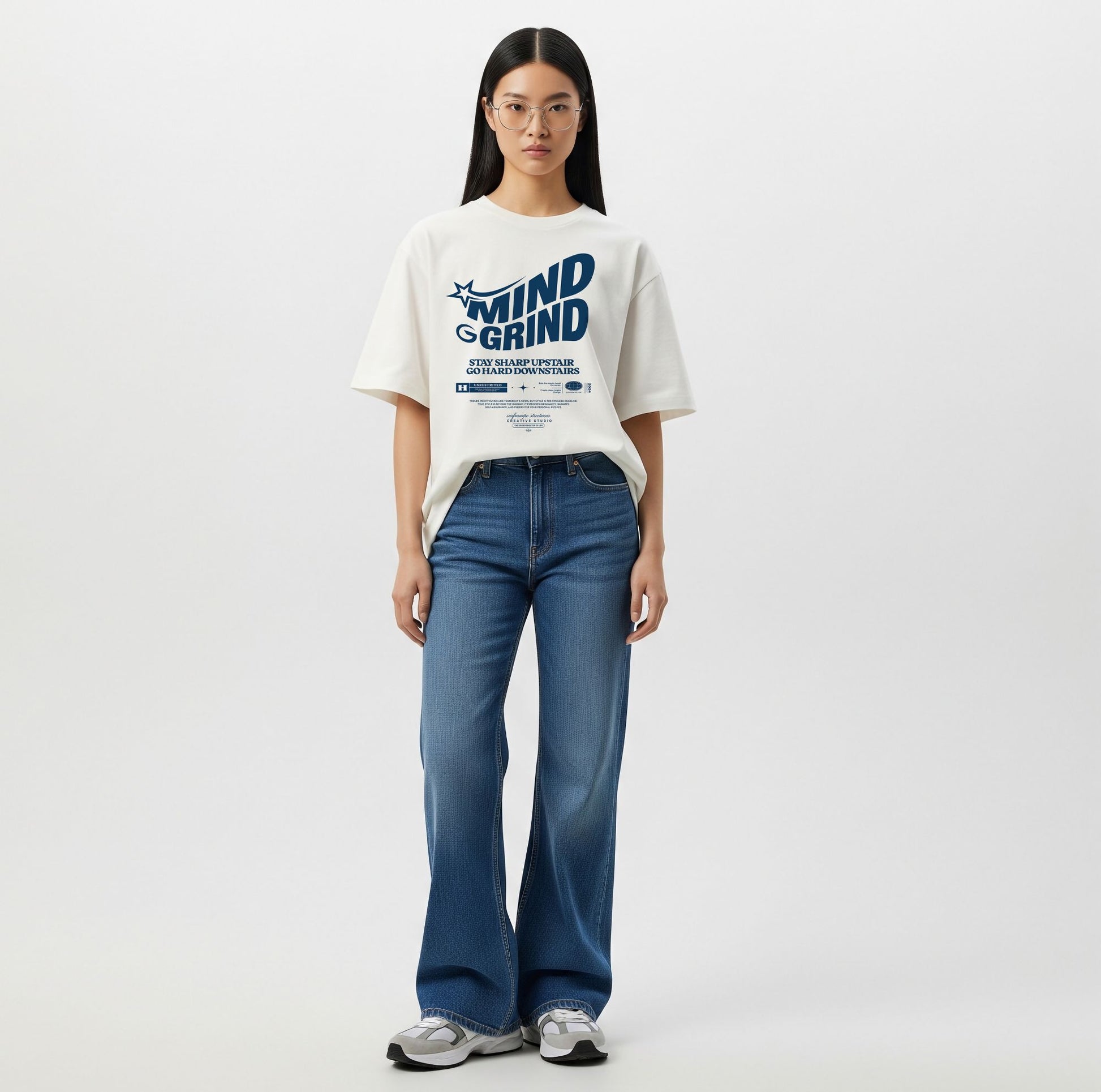Mind Grind graphic tee in sky blue featuring motivational workout slogan