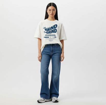 Mind Grind graphic tee in sky blue featuring motivational workout slogan