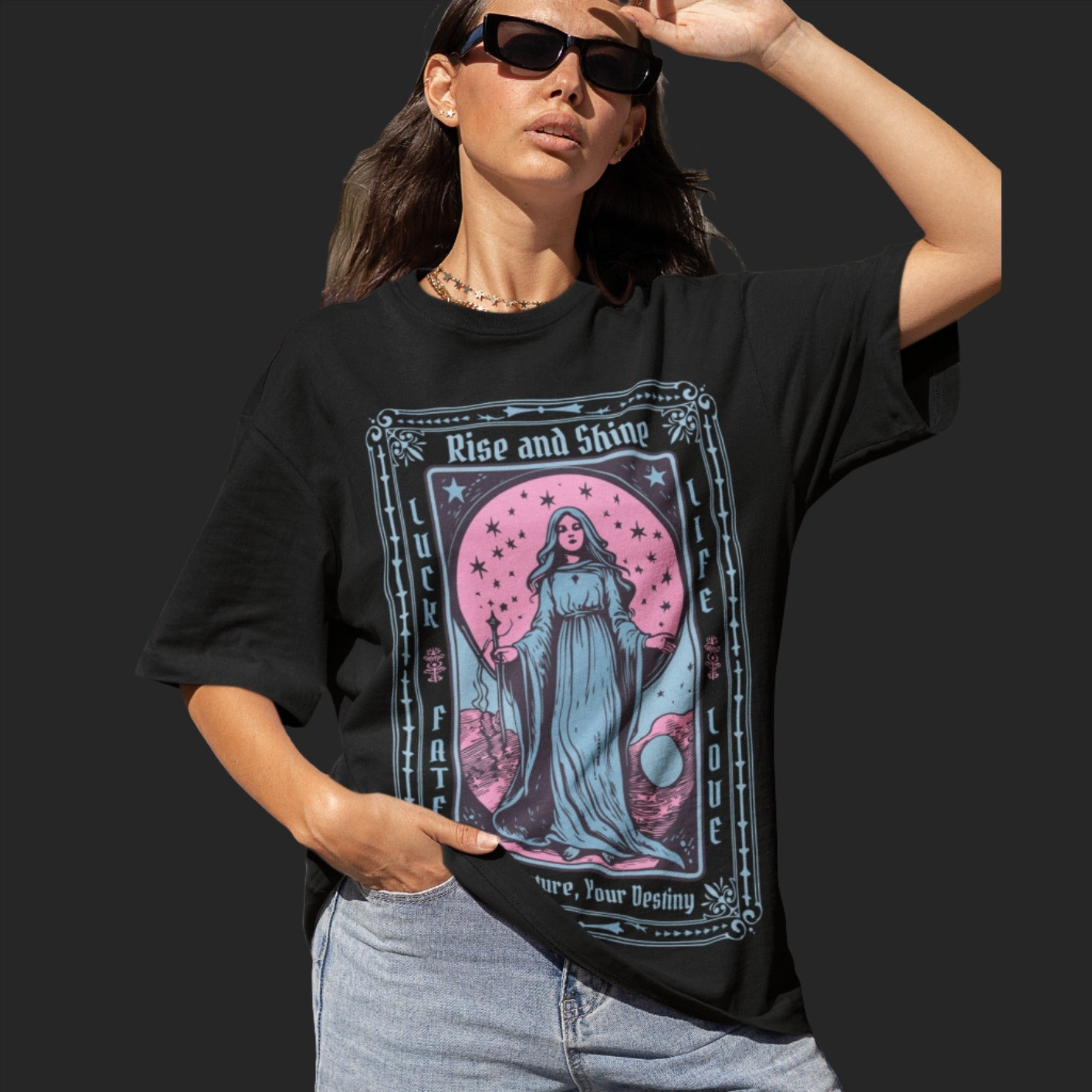 Unisex Rise & Shine Tarot Card Print Oversized T-shirt