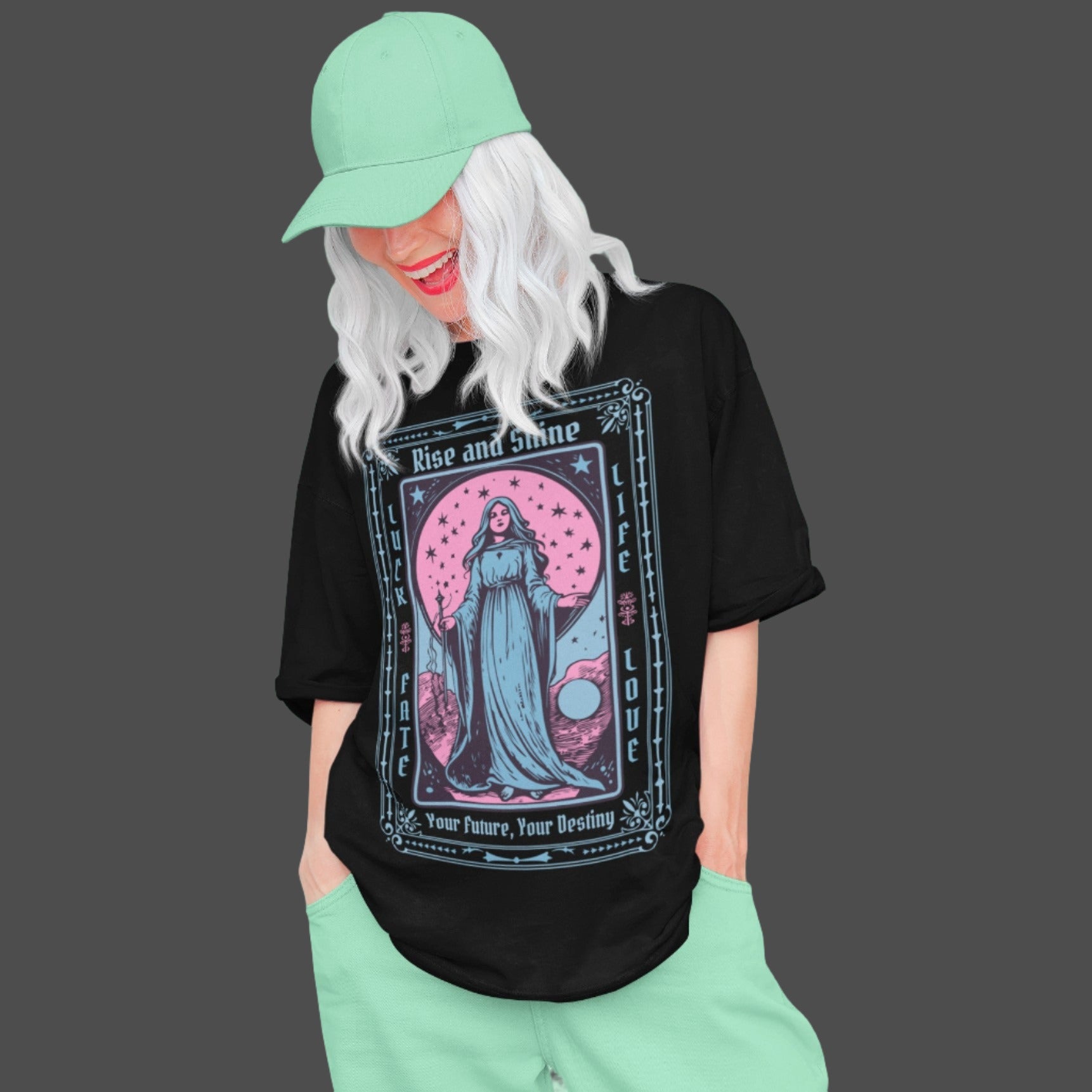 Unisex Rise & Shine Tarot Card Print Oversized T-shirt