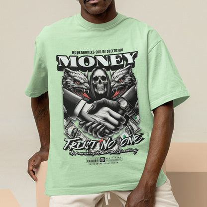 Unisex Terry Oversize Trust No One Money T-Shirt