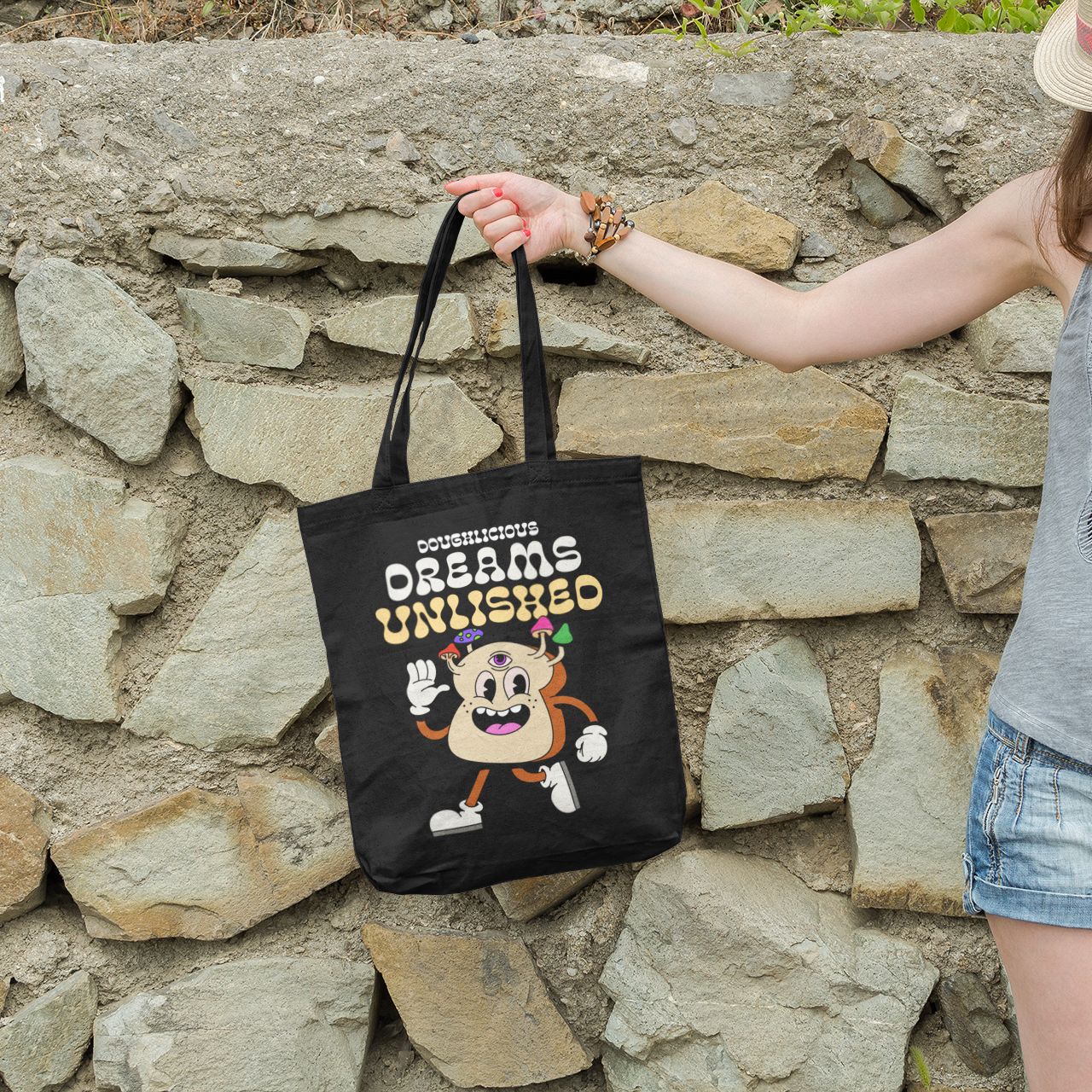 Black Canvas Tote Bag with Adorable Cartoon Quote