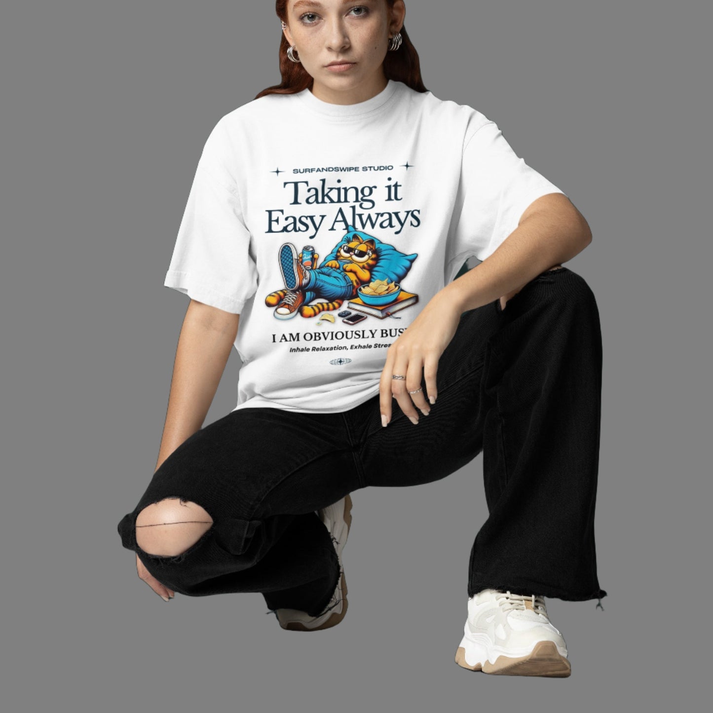 Oversized T-Shirt with Funny Cartoon Graphic