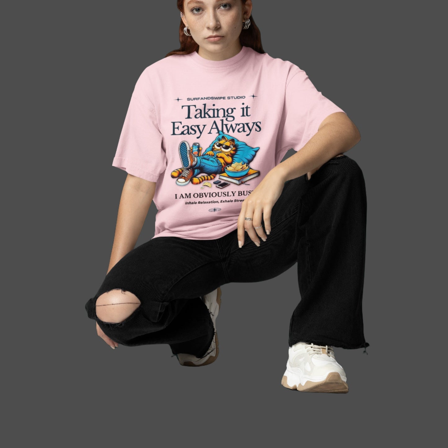 Oversized T-Shirt with Funny Cartoon Graphic