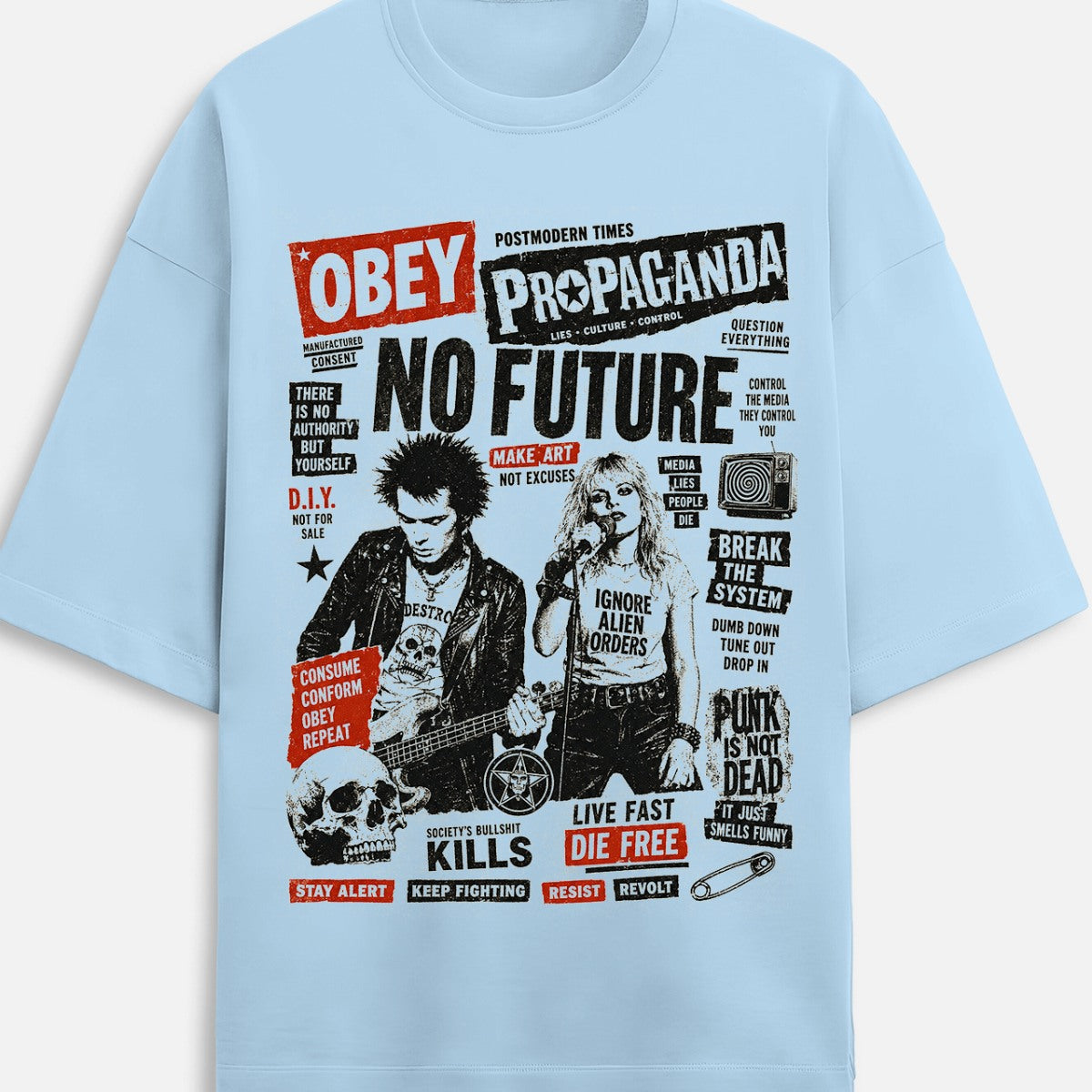 1970s British Punk Oversized T-Shirt – "NO FUTURE" Propaganda Edition