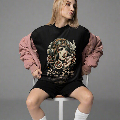 Retro Tattoo Born Free Tee - Vintage Aviator  Design