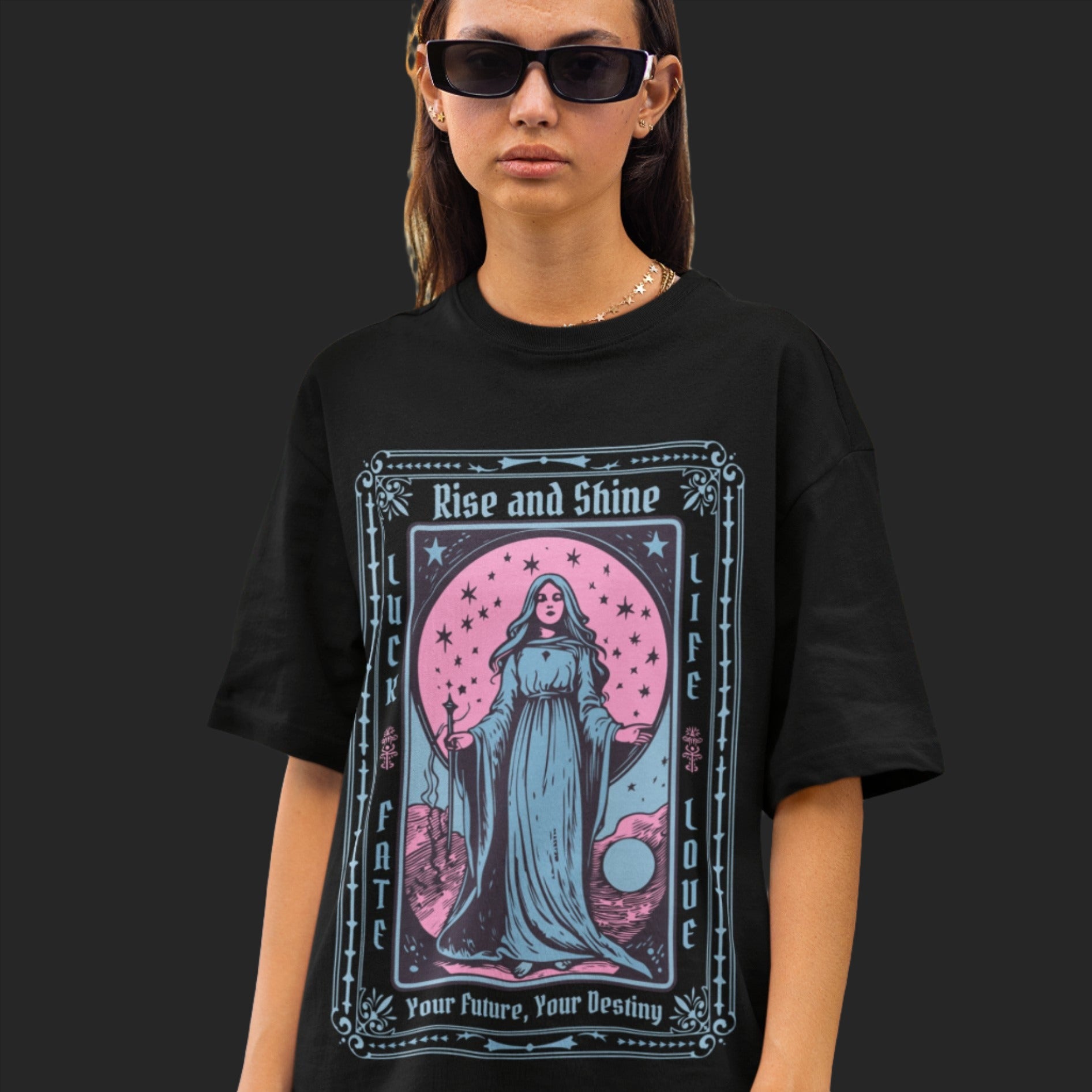 Unisex Rise & Shine Tarot Card Print Oversized T-shirt