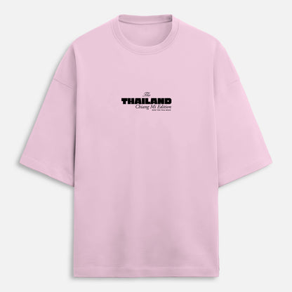 Pink t-shirt with black text on a white background