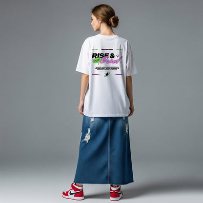  T-shirt with "Rise & Grind" graphic