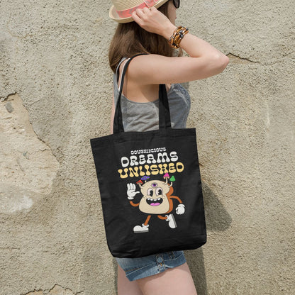 Black Canvas Tote Bag with Adorable Cartoon Quote