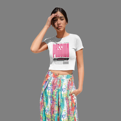 White Typography Printed Cotton Crop Top