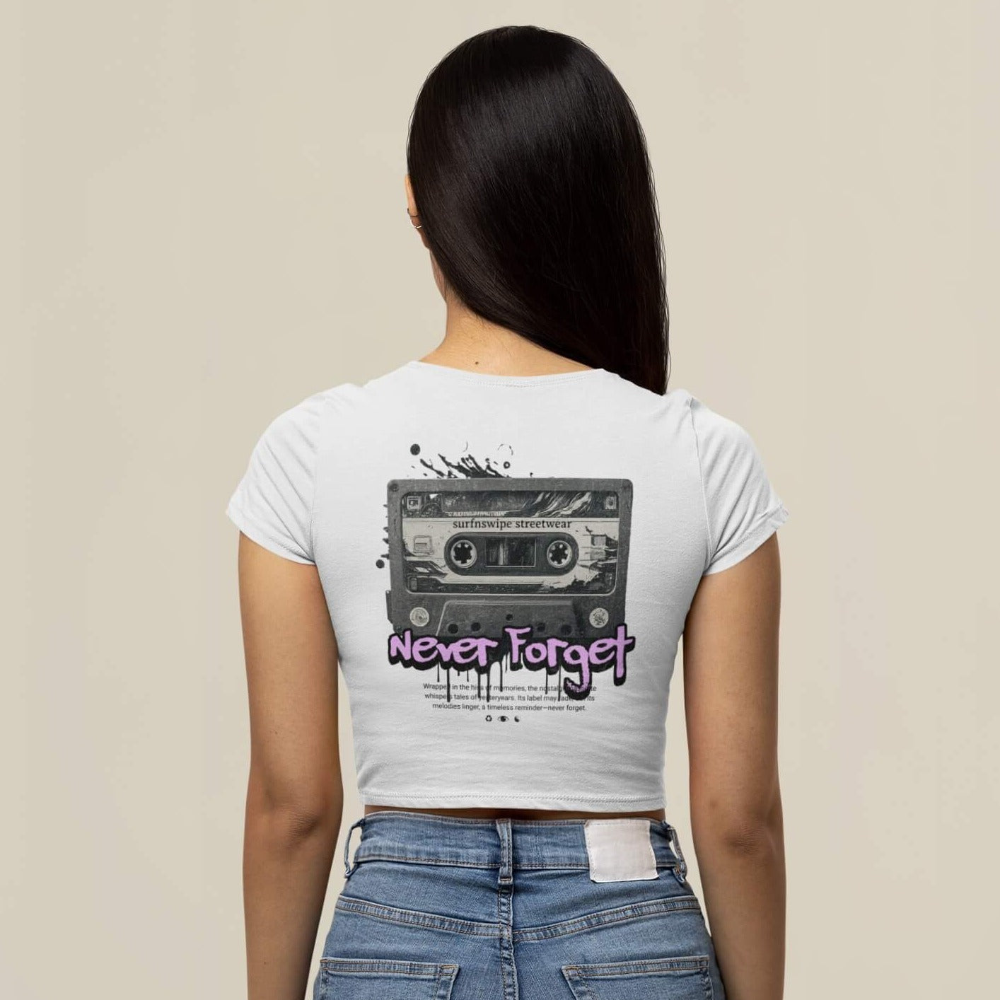 Vintage Cassette Printed Cotton Crop Top