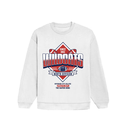 White sweatshirt with 'Wildcats' graphic design on a white background
