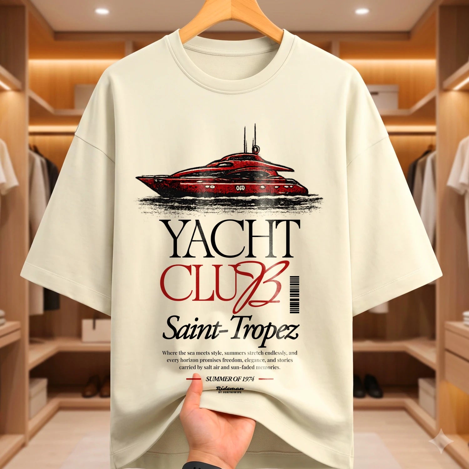 Hanging of Yacht Club Saint-Tropez oversized t-shirt in off-white color